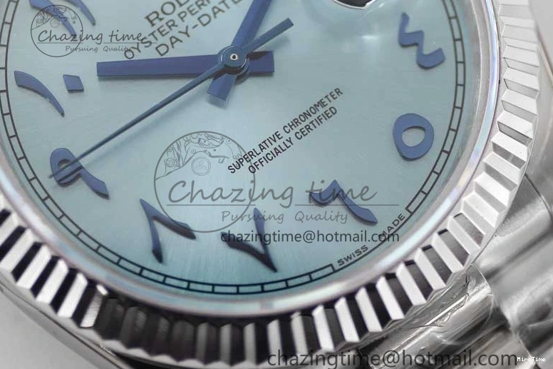 MiroTime 0329 Comfortable Day Date 40mm SS 904L Steel TWF 1:1 Best Edition Ice Blue Arabic Dial on SS Bracelet A 2357